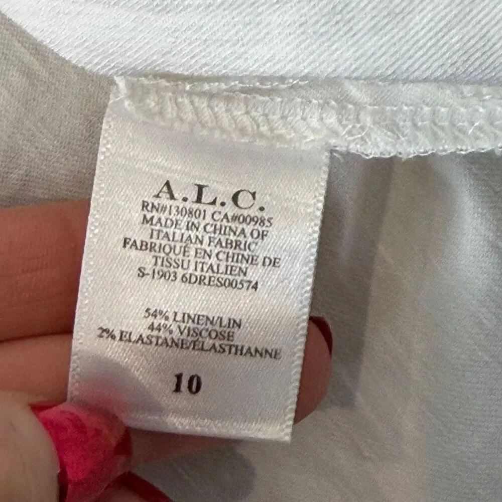 A.L.C. Sidelle white ruffle sleeve wrap dress 10 linen stretch V-neck mini Short - Picture 10 of 16